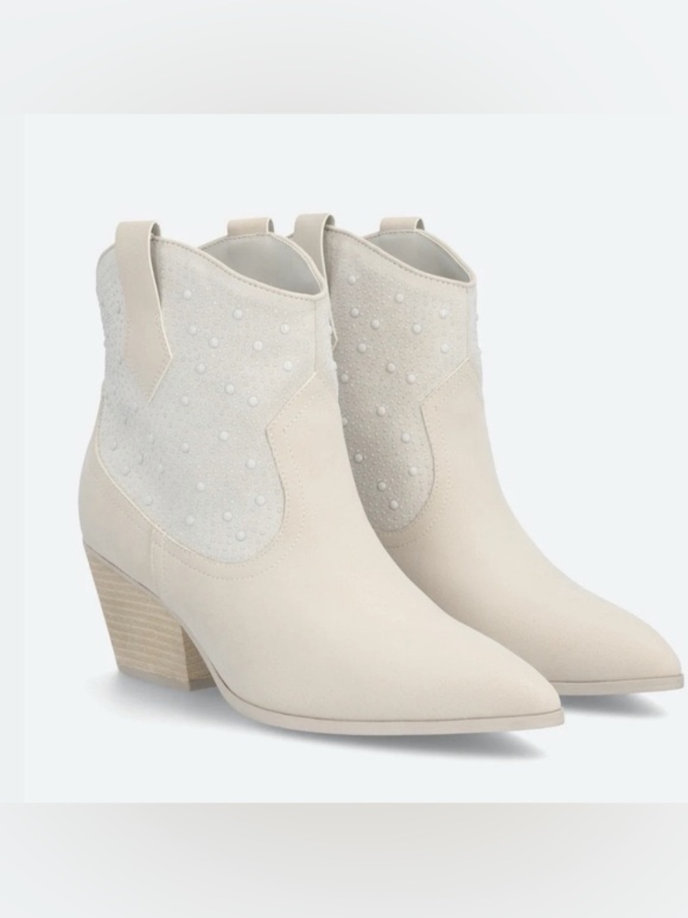 Mia Serennity White Pearl Cowboy Bootie Ivory - Picture 1 of 4